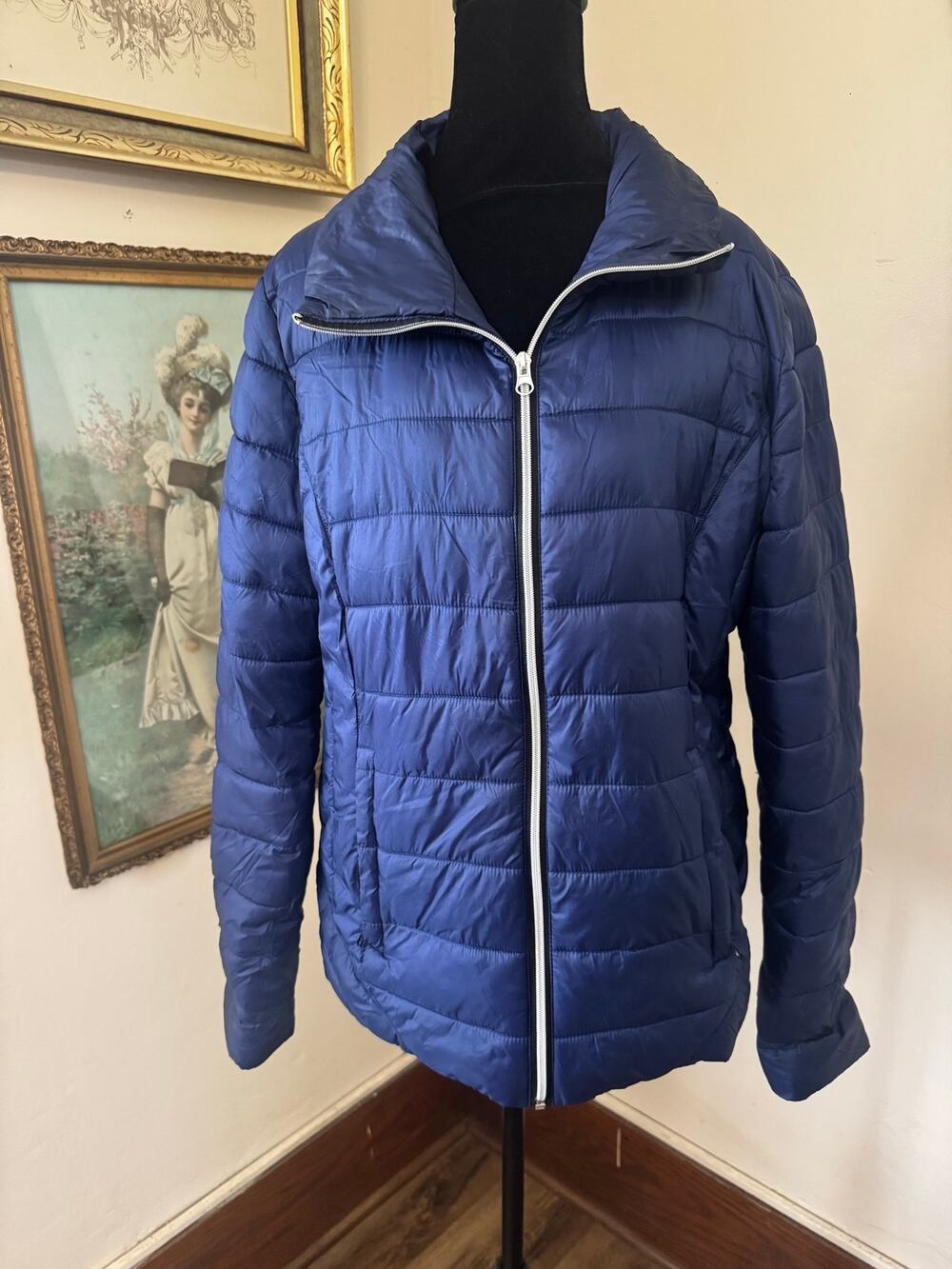 Everlast Womens XL Blue Puffer Jacket Quilted Full Zip Funnel Collar